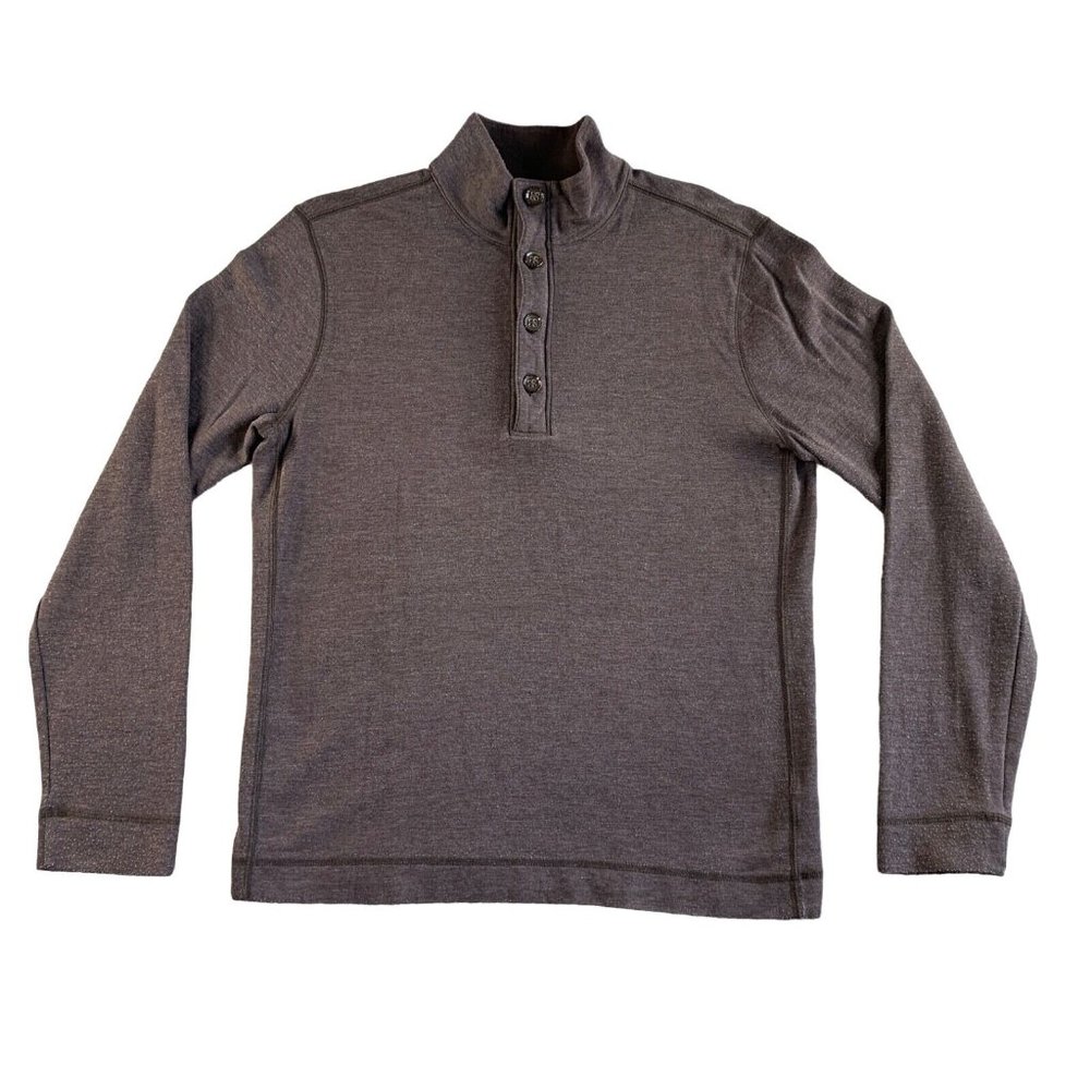 Banana Republic Sweater Mens Medium Brown Button 1/2 Zip Mock Pullover READ
